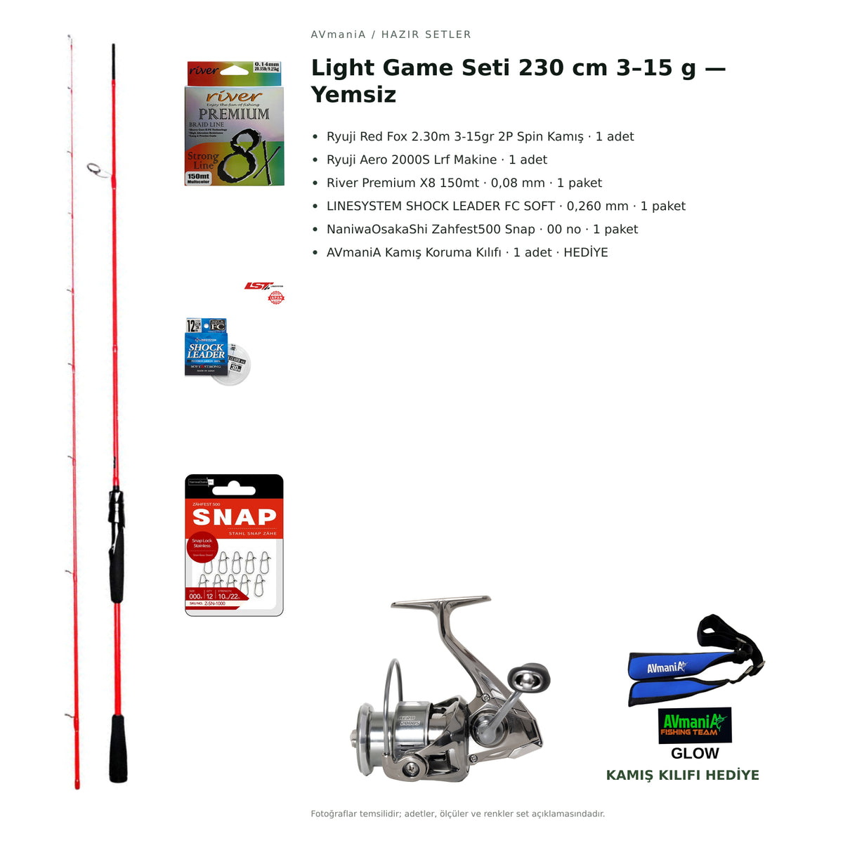 Avmania Light Game Seti 230 cm 3–15 g — Yemsiz — kamış koruma kılıfı hediyeli
