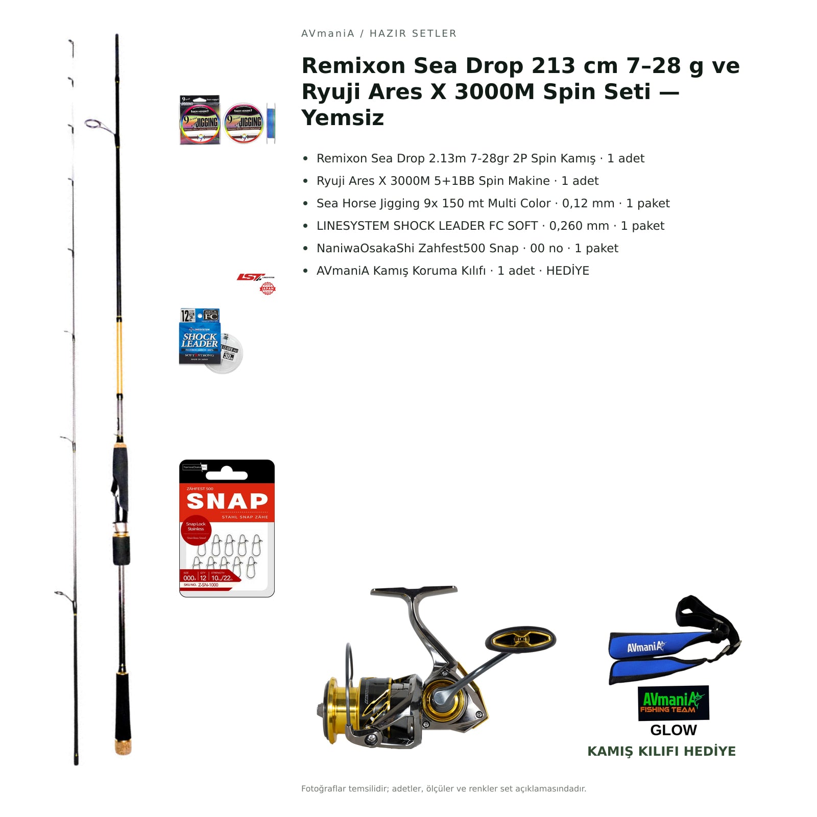 Remixon Sea Drop 213 cm 7–28 g ve Ryuji Ares X 3000M Spin Seti — Yemsiz — kamış koruma kılıfı hediyeli