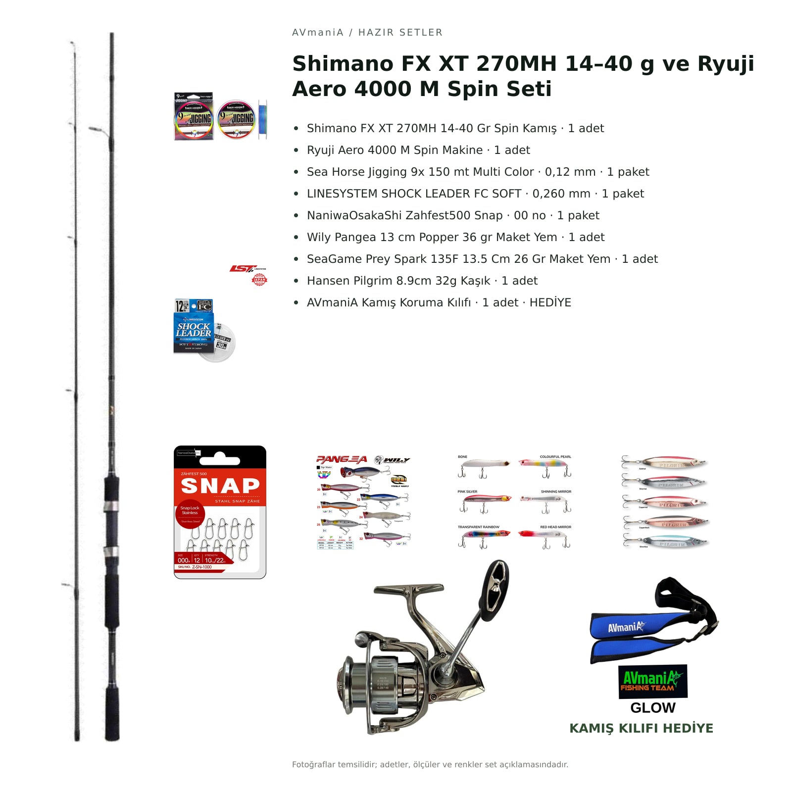 Shimano FX XT 270MH 14–40 g ve Ryuji Aero 4000 M Spin Seti — kamış koruma kılıfı hediyeli