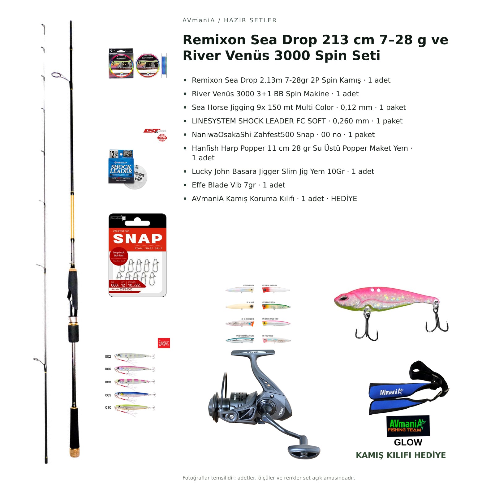 Remixon Sea Drop 213 cm 7–28 g ve River Venüs 3000 Spin Seti — kamış koruma kılıfı hediyeli