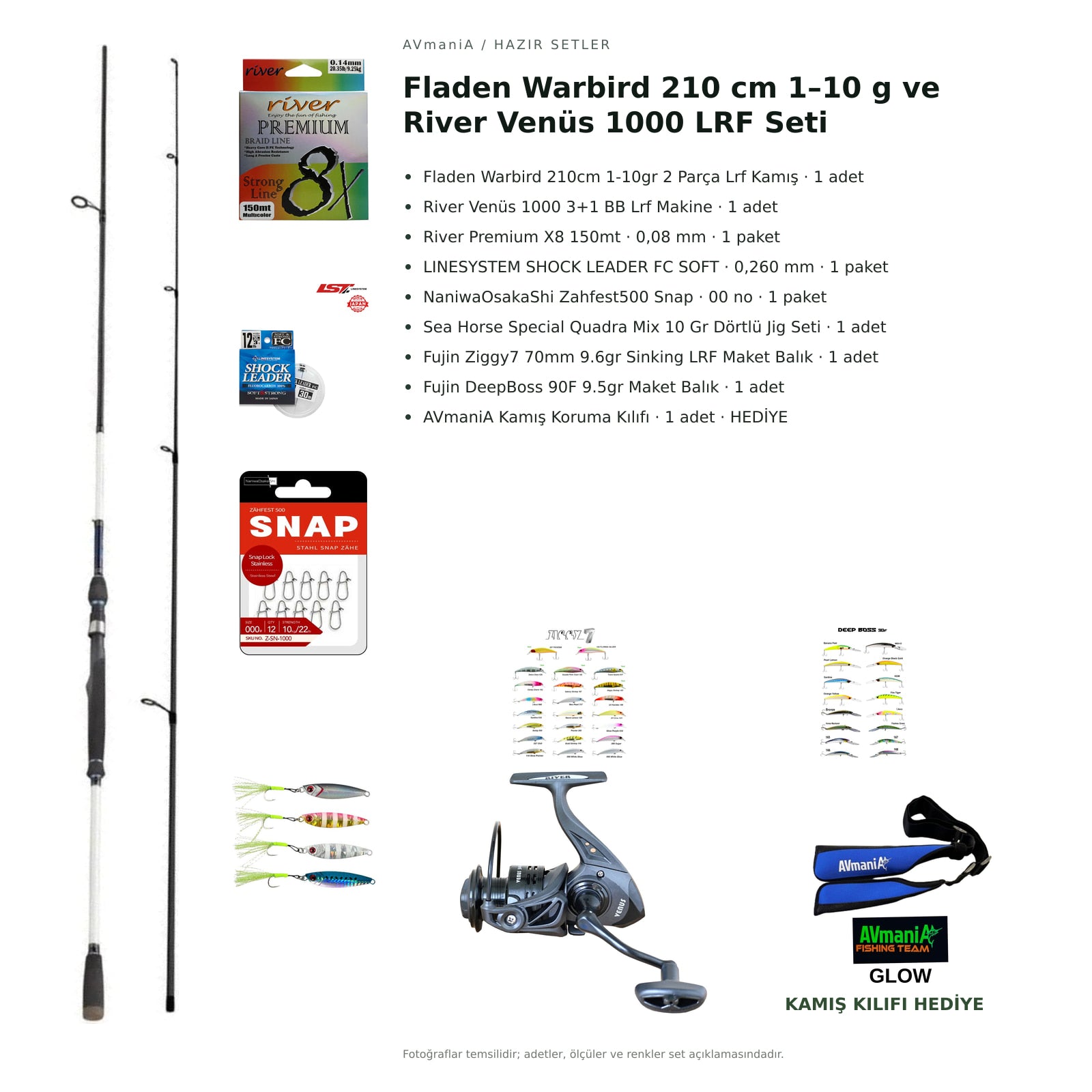 Fladen Warbird 210 cm 1–10 g ve River Venüs 1000 LRF Seti — kamış koruma kılıfı hediyeli