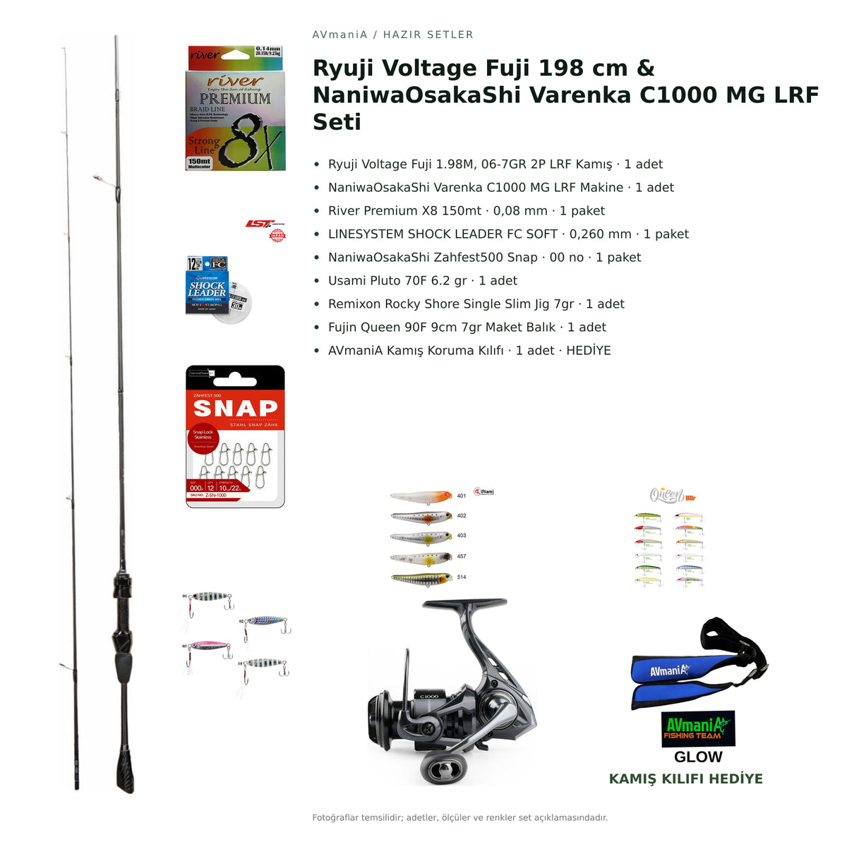 Ryuji Voltage Fuji 198 cm & NaniwaOsakaShi Varenka C1000 MG LRF Seti — kamış koruma kılıfı hediyeli