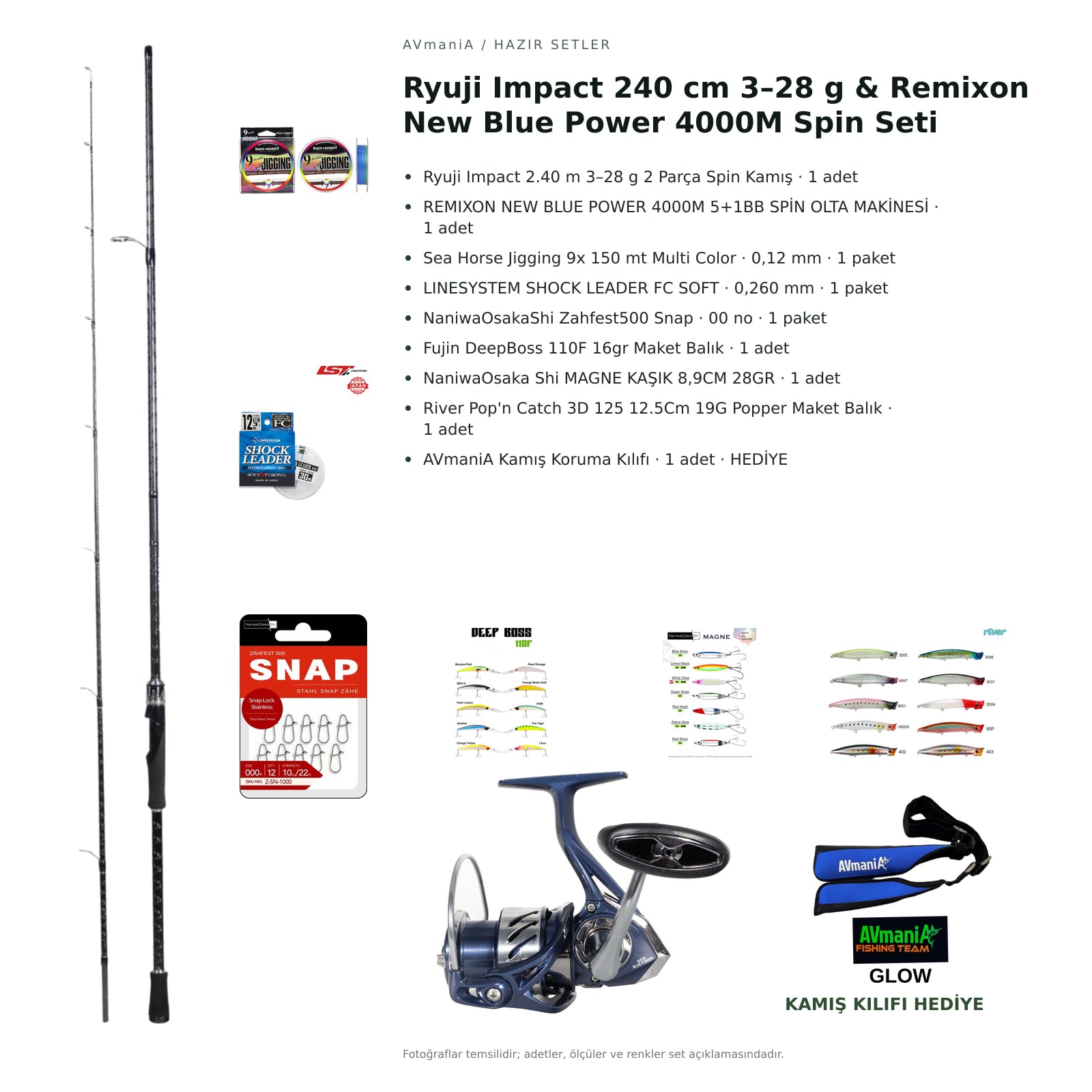 Ryuji Impact 240 cm 3–28 g & Remixon New Blue Power 4000M Spin Seti — kamış koruma kılıfı hediyeli