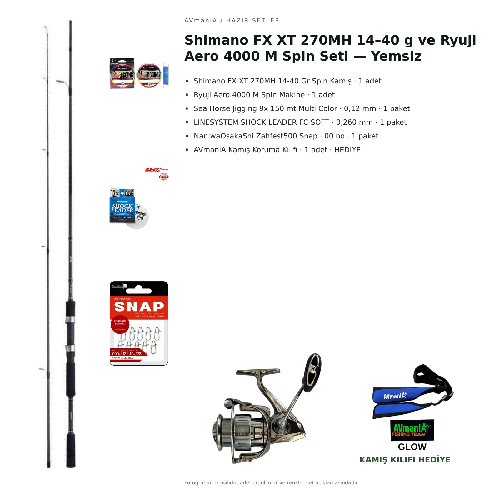 Shimano FX XT 270MH 14–40 g ve Ryuji Aero 4000 M Spin Seti — Yemsiz — kamış koruma kılıfı hediyeli