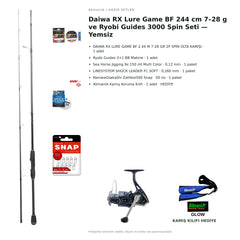 Daiwa RX Lure Game BF 244 cm 7–28 g ve Ryobi Guides 3000 Spin Seti — Yemsiz — kamış koruma kılıfı hediyeli