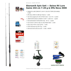 AVmaniA Ekonomik Spin Seti — Daiwa RX Lure Game 244 cm 7–28 g & Effe Nova 3000 — kamış koruma kılıfı hediyeli
