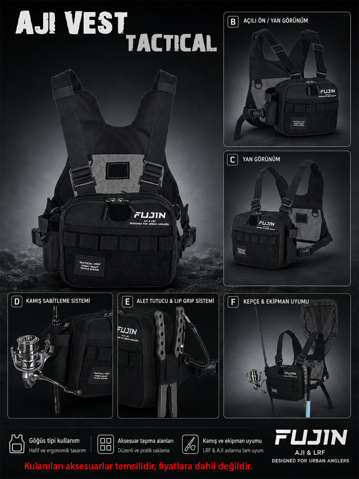 Fujin Tactical Vest Black Balıkçı Çantası