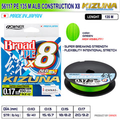 Owner Kizuna 56117 Pe 135m Alb Construction x8 Super Chartreuse İp Misina