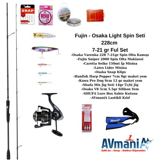 Fujin + Osaka Light Spin Olta Seti Dolu Paket 228cm 7-21gr