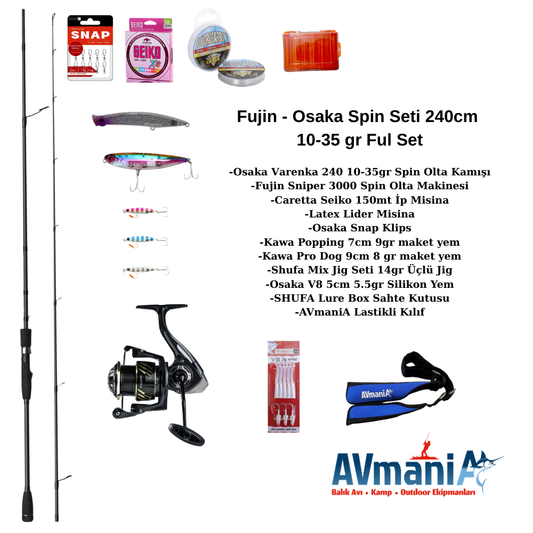 Fujin + Osaka Spin Olta Seti Dolu Paket 240cm 10-35gr
