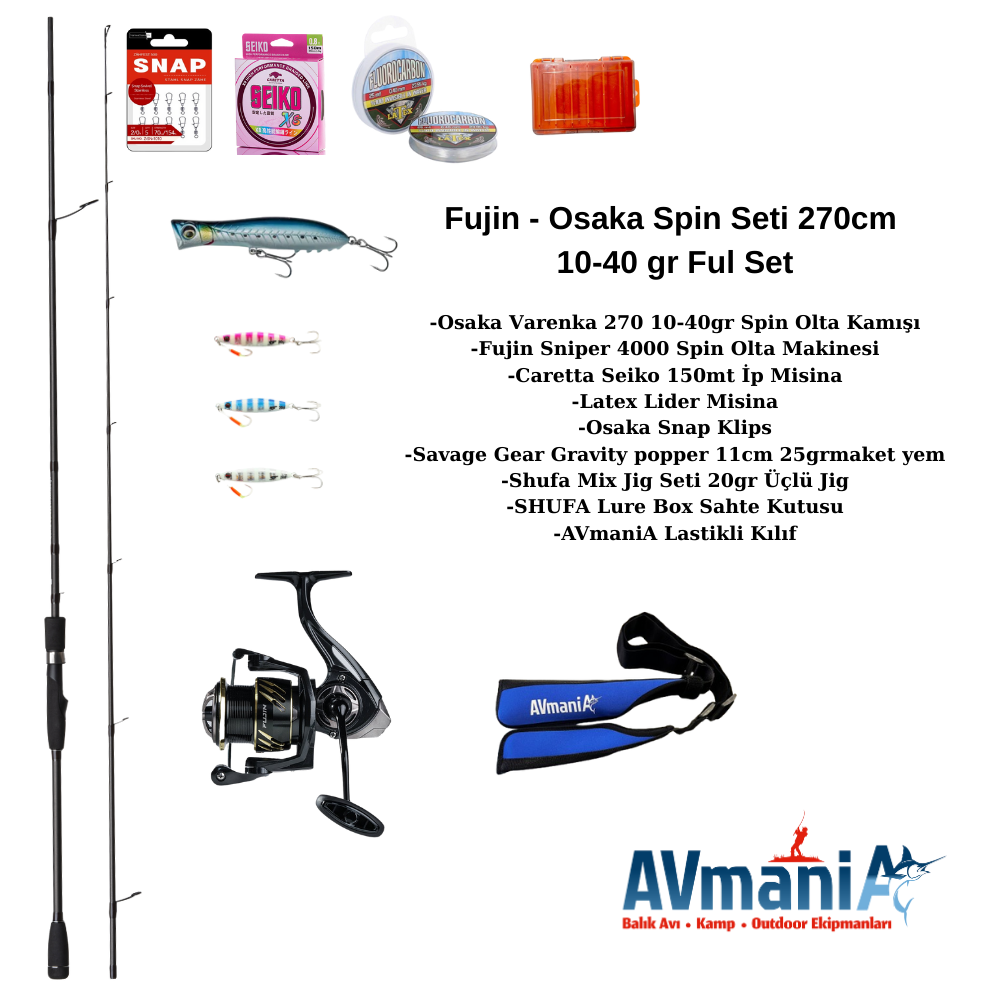Fujin + Osaka Spin Olta Seti Dolu Paket 270cm 10-40gr